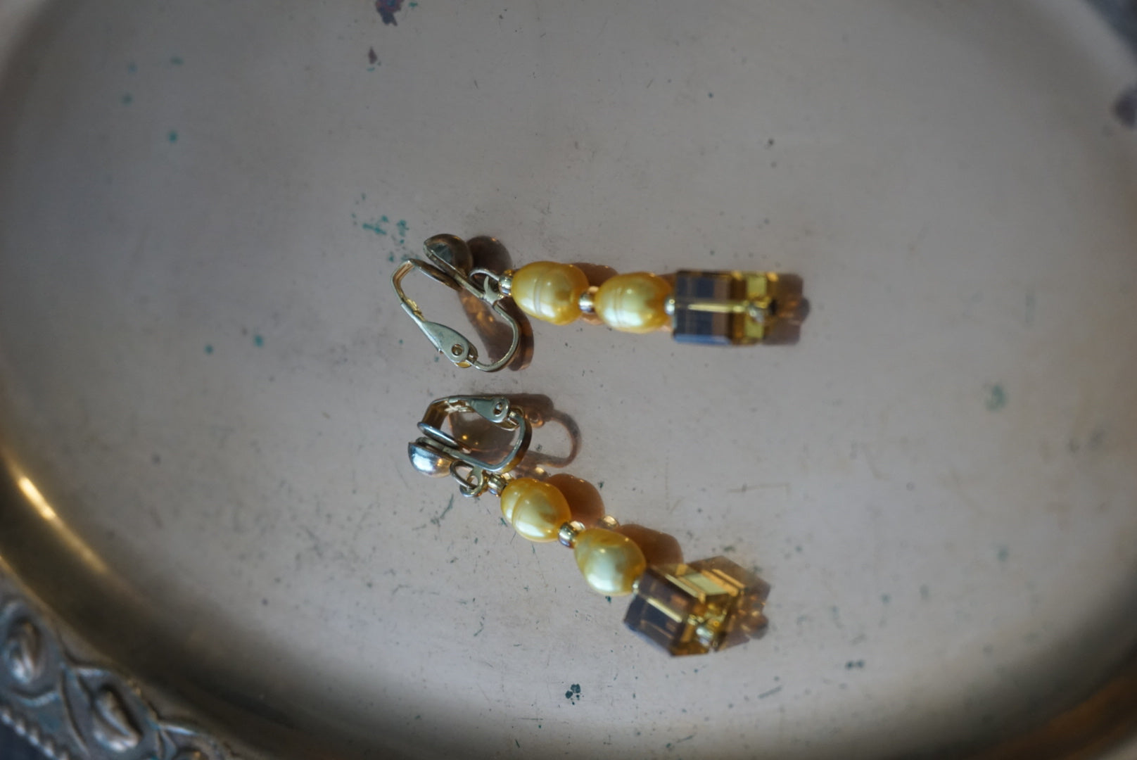 Vintage Yellow Beaded Dangle Earrings