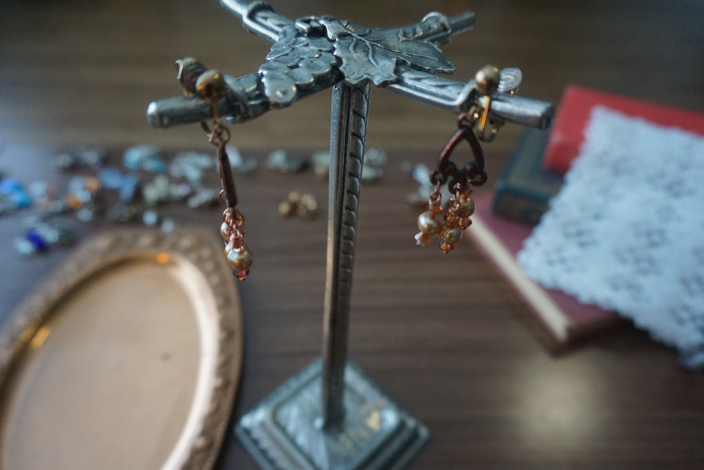 Vintage Heart Shaped Dangle Earrings with Pearl and Crystal Accents
