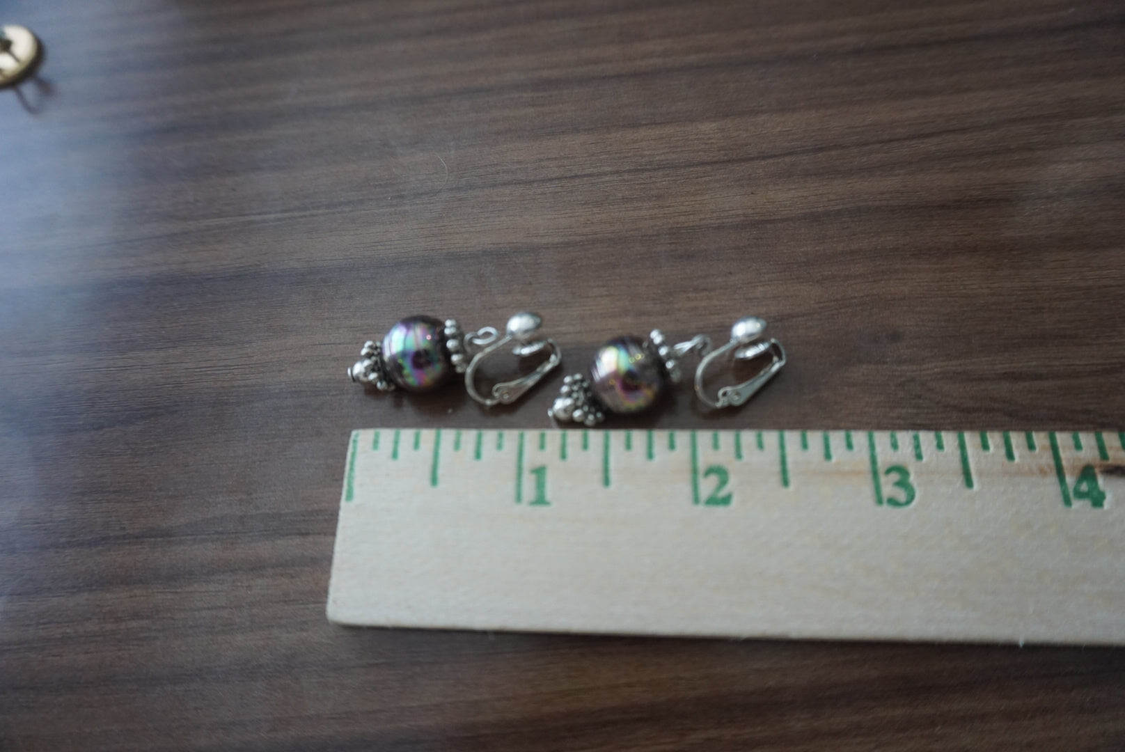 Vintage Statement Clip-On Earrings with Iridescent Beads