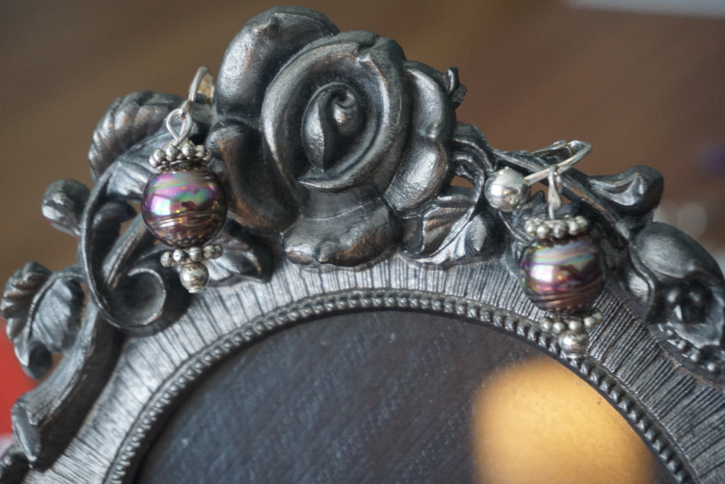 Vintage Statement Clip-On Earrings with Iridescent Beads