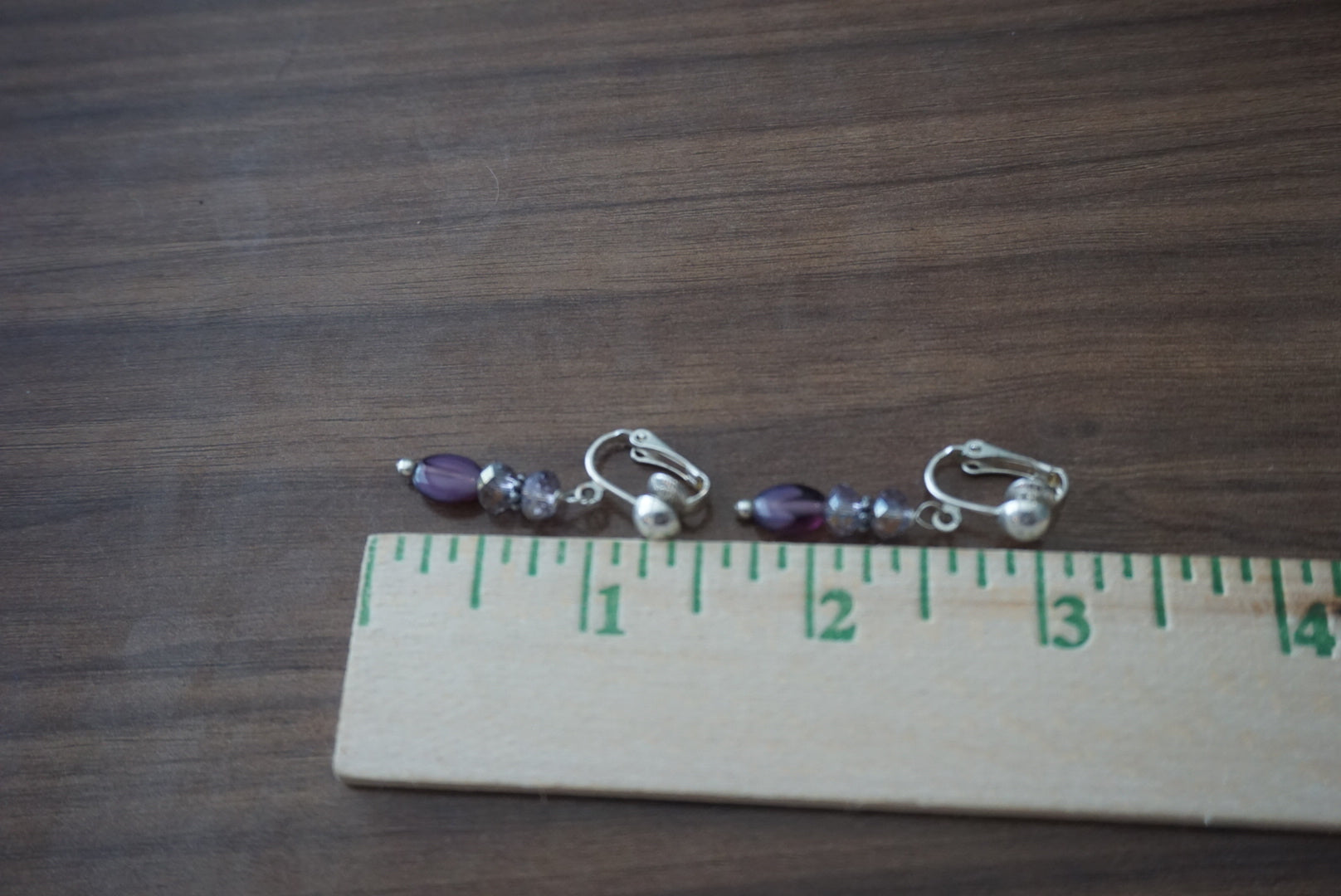 Elegant Clip-On Earrings with Purple and Silver Beads