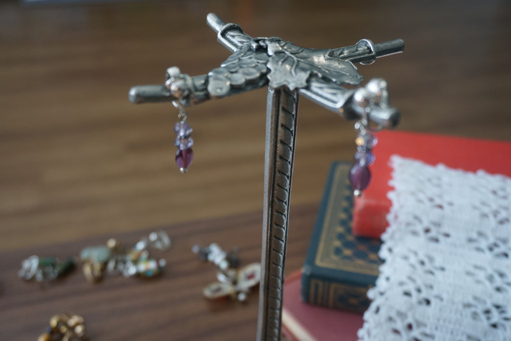 Elegant Clip-On Earrings with Purple and Silver Beads