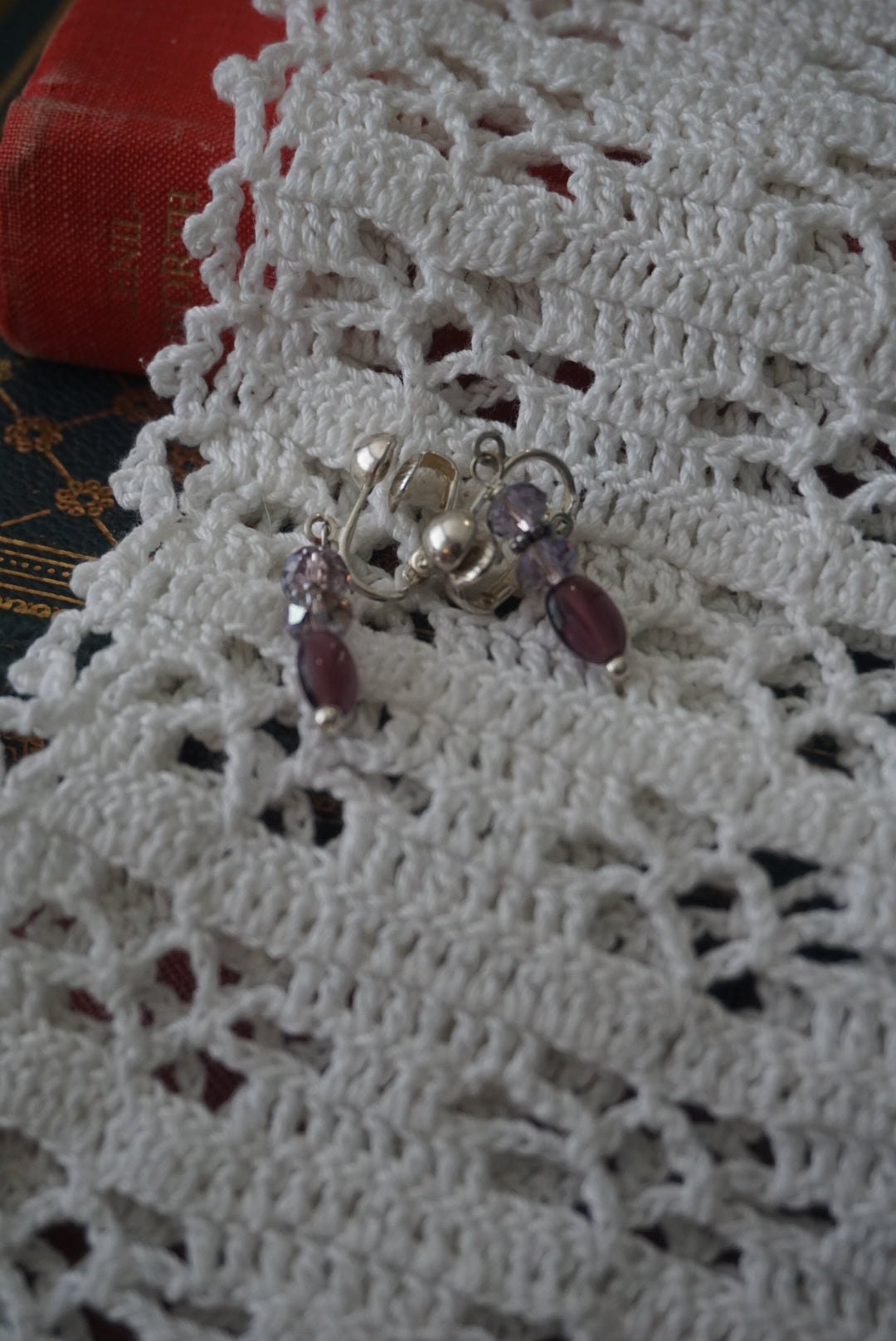 Elegant Clip-On Earrings with Purple and Silver Beads