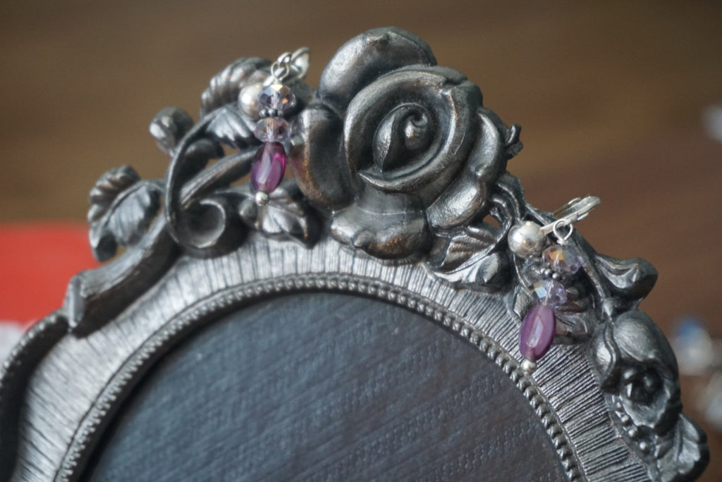 Elegant Clip-On Earrings with Purple and Silver Beads