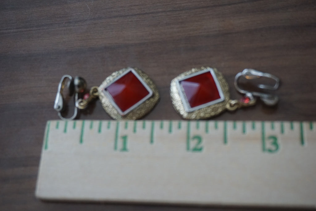 Vintage Red Stone Clip-On Earrings