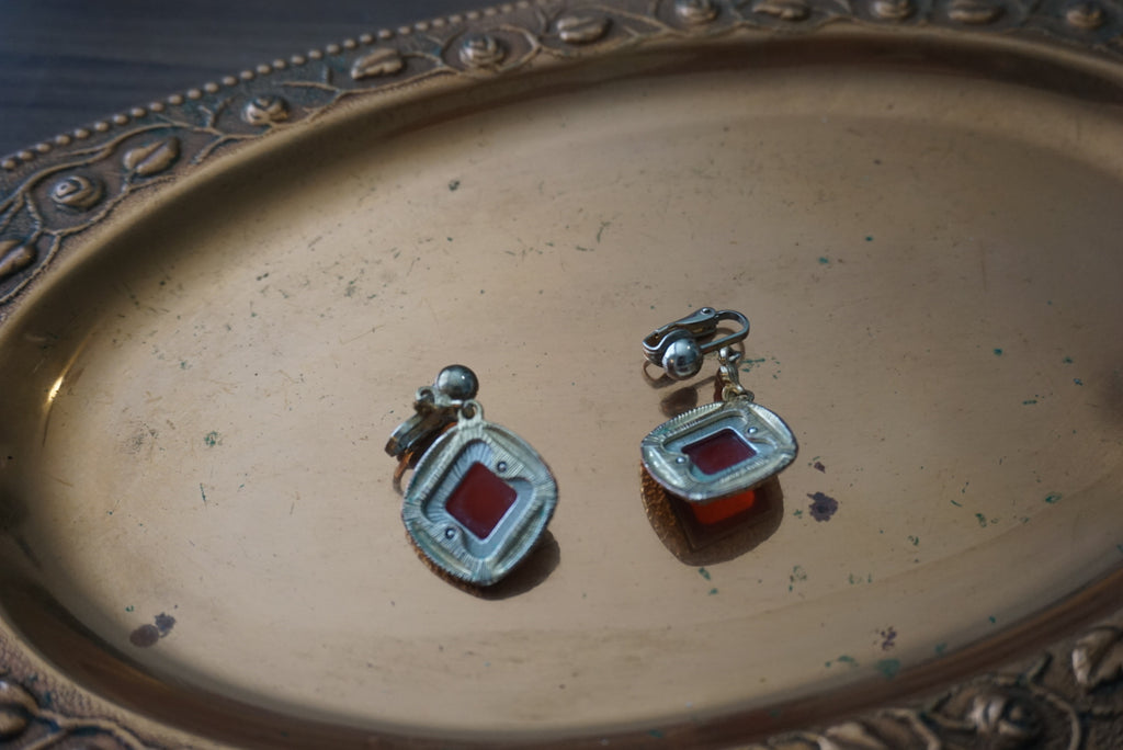 Vintage Red Stone Clip-On Earrings