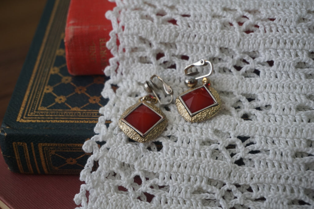 Vintage Red Stone Clip-On Earrings