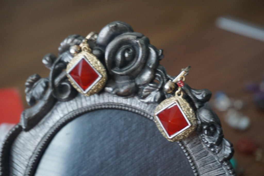 Vintage Red Stone Clip-On Earrings