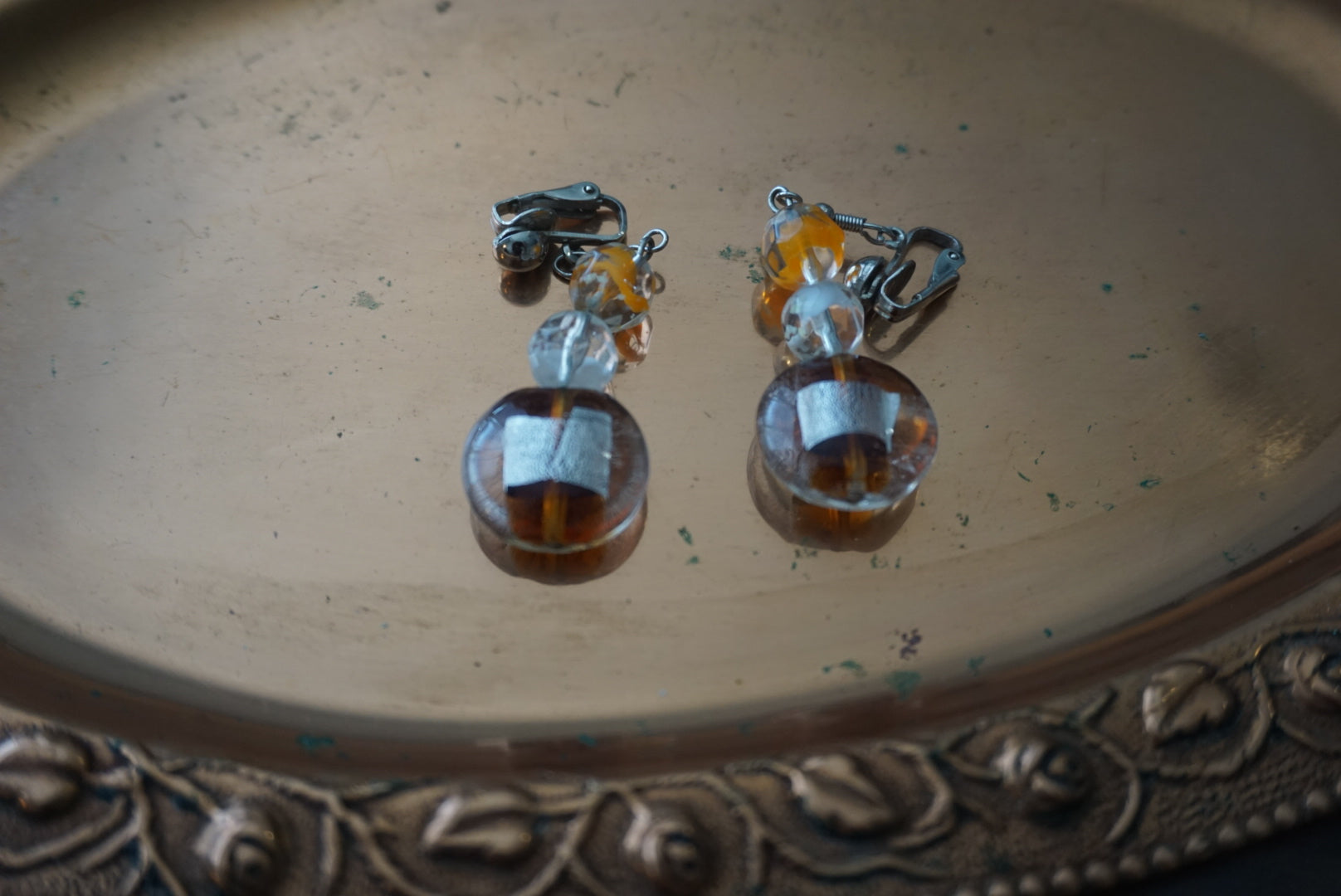 Elegant Silver and Amber Dangle Earrings