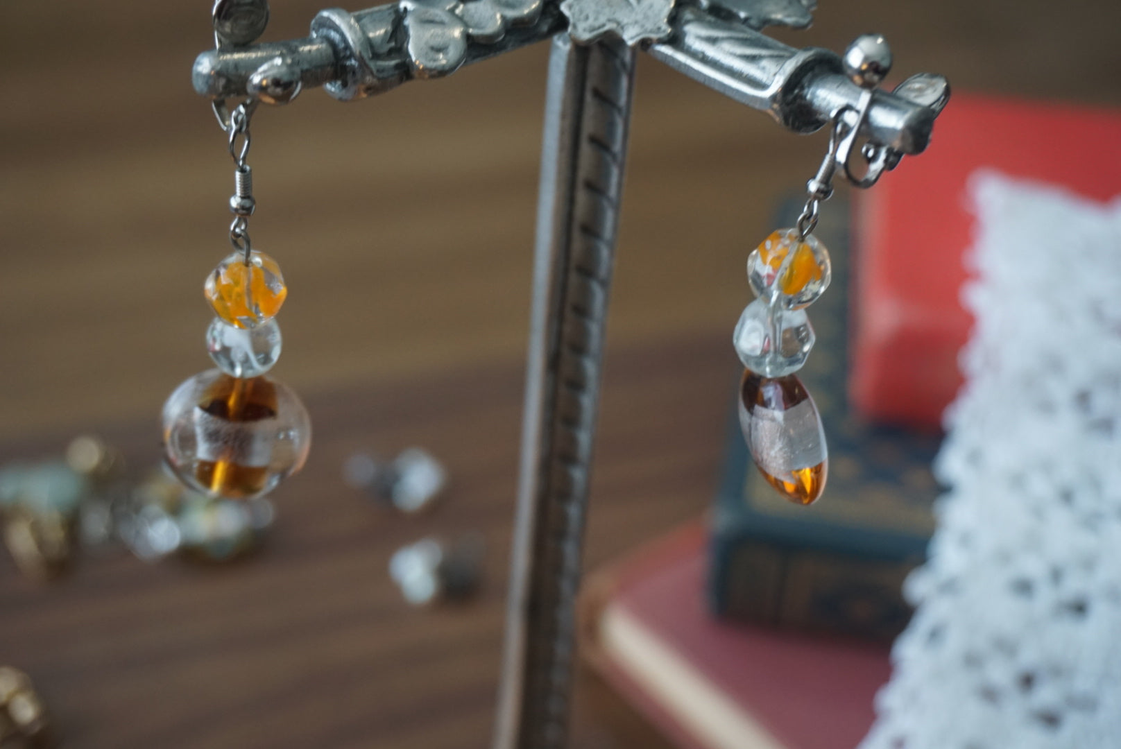 Elegant Silver and Amber Dangle Earrings