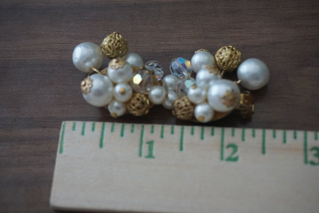 Vintage Gold Pearl Cluster Earrings