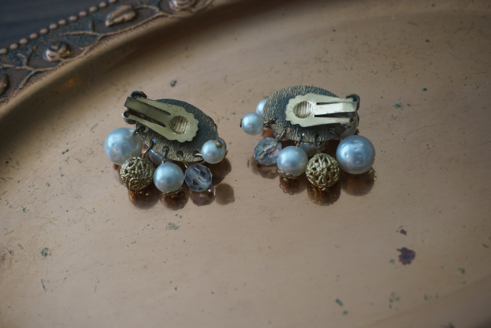 Vintage Gold Pearl Cluster Earrings