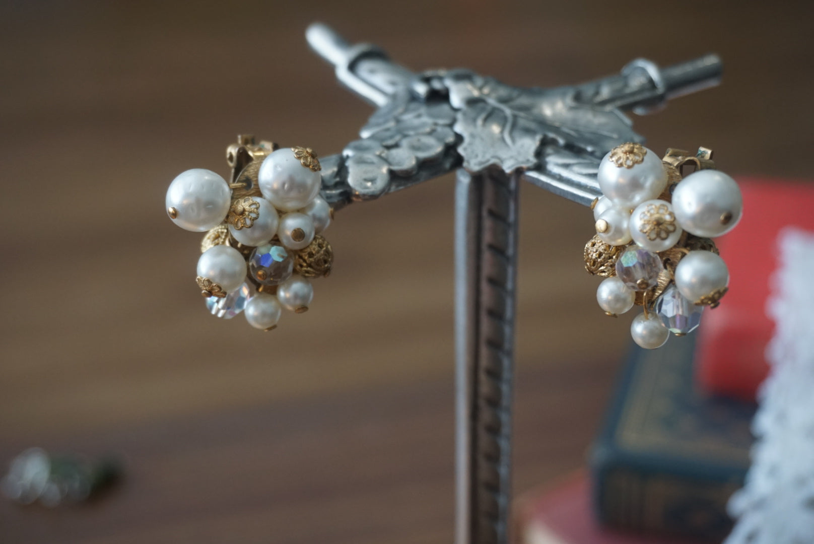 Vintage Gold Pearl Cluster Earrings