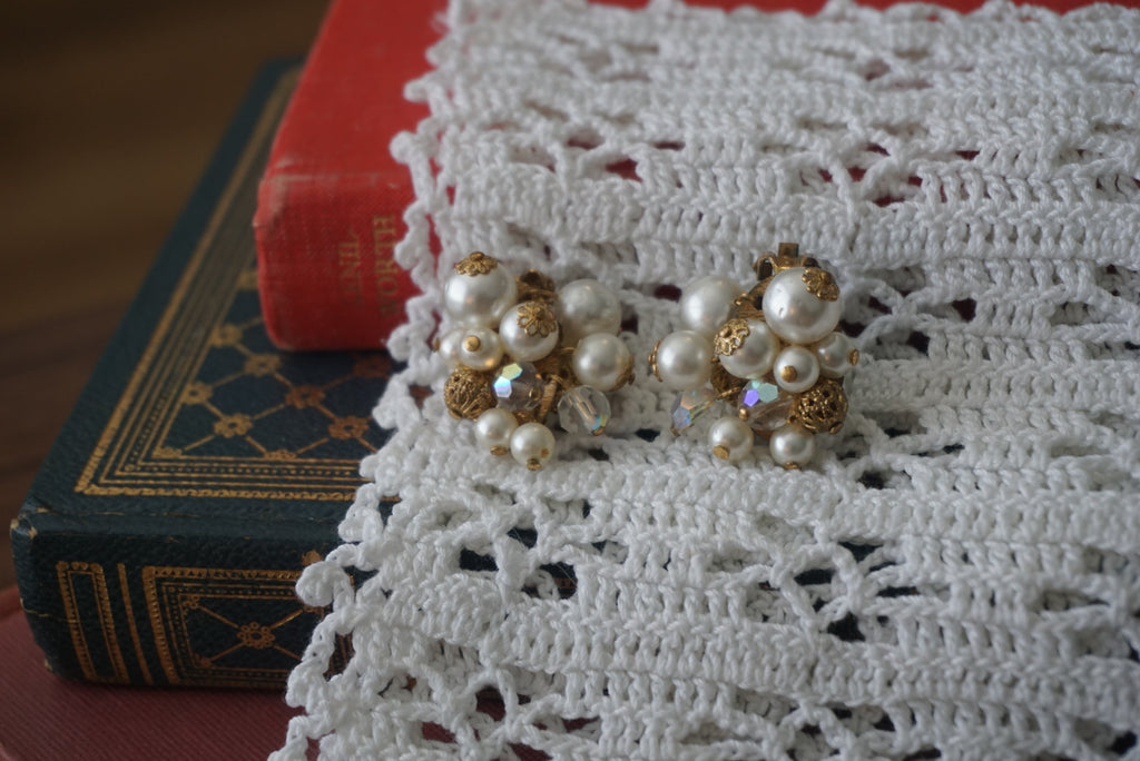Vintage Gold Pearl Cluster Earrings