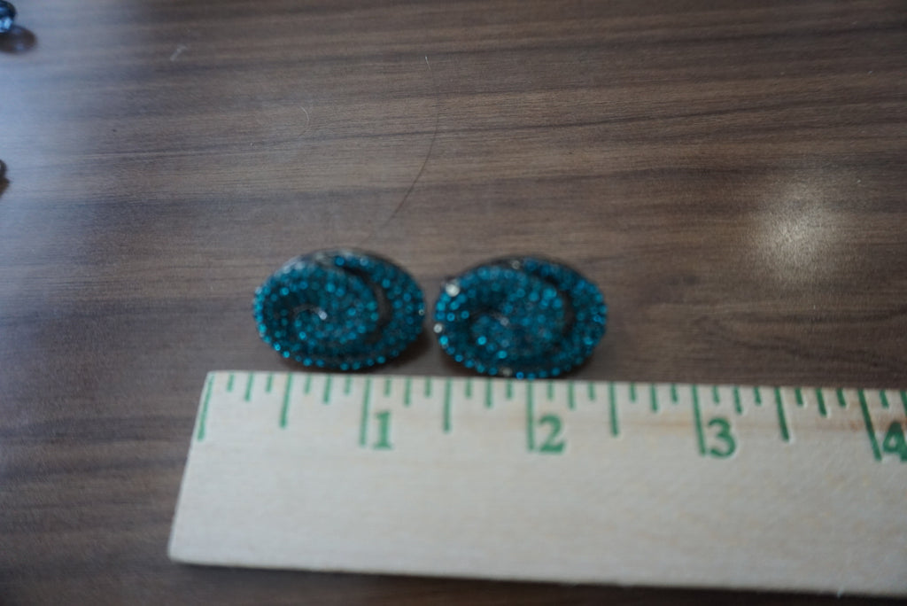 Teal Blue Vintage Clip-On Earrings