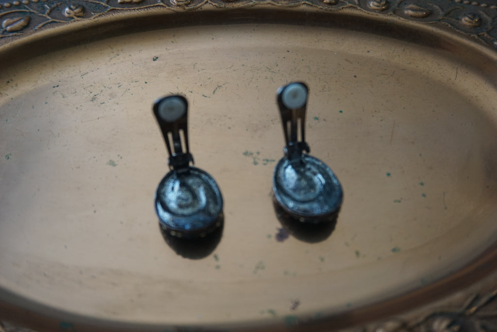 Teal Blue Vintage Clip-On Earrings