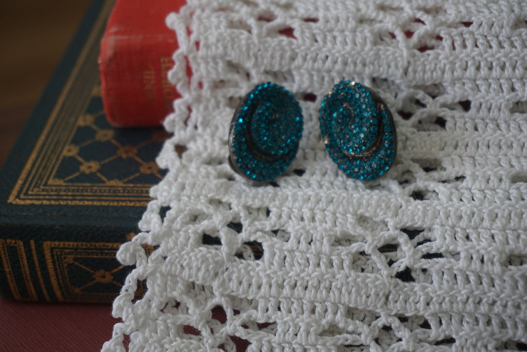 Teal Blue Vintage Clip-On Earrings