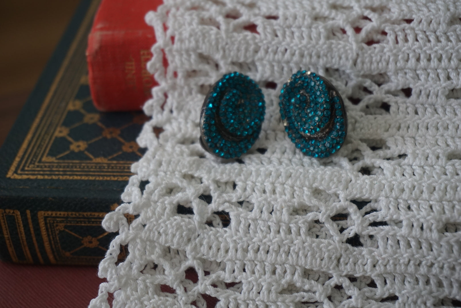 Teal Blue Vintage Clip-On Earrings