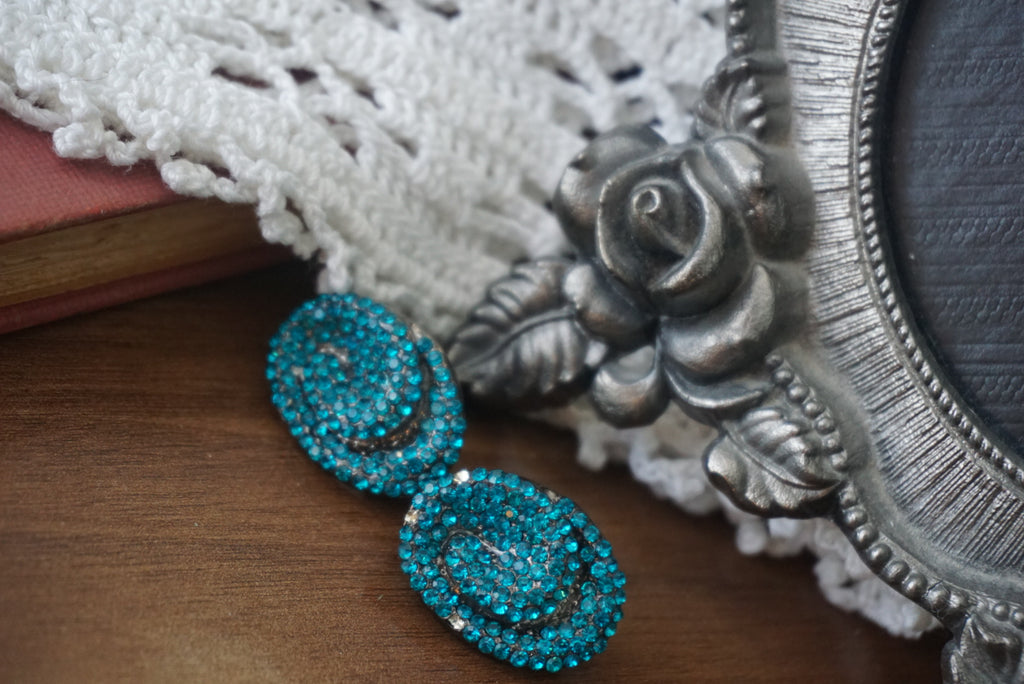 Teal Blue Vintage Clip-On Earrings