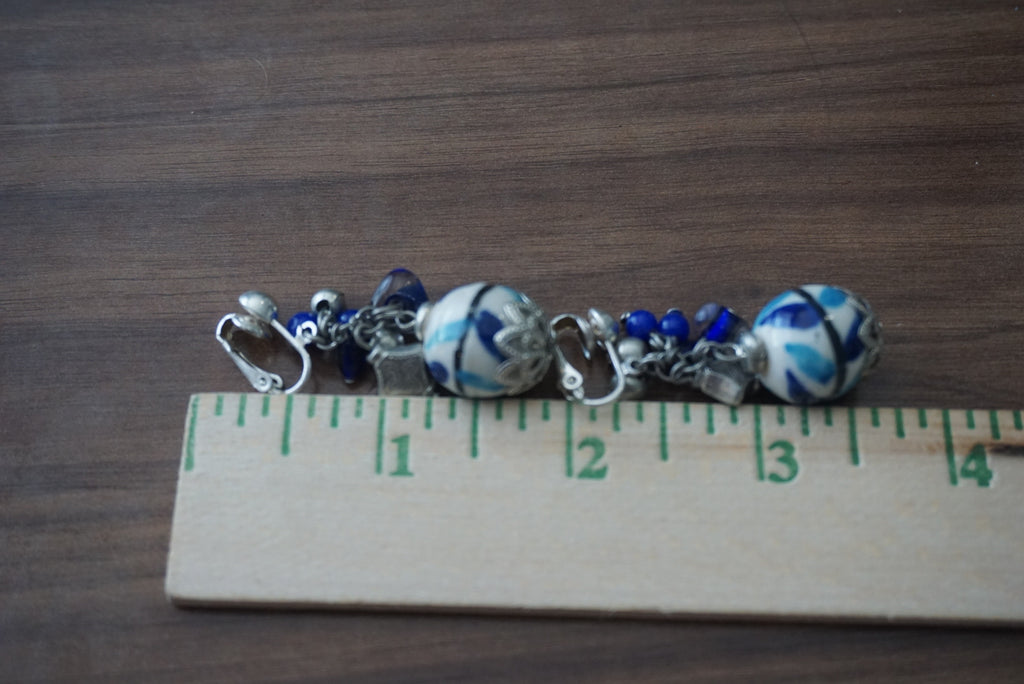 Blue and White Ceramic Bead Earrings