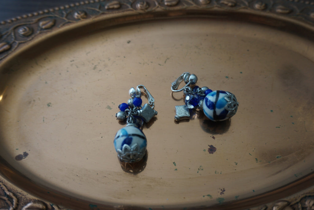 Blue and White Ceramic Bead Earrings