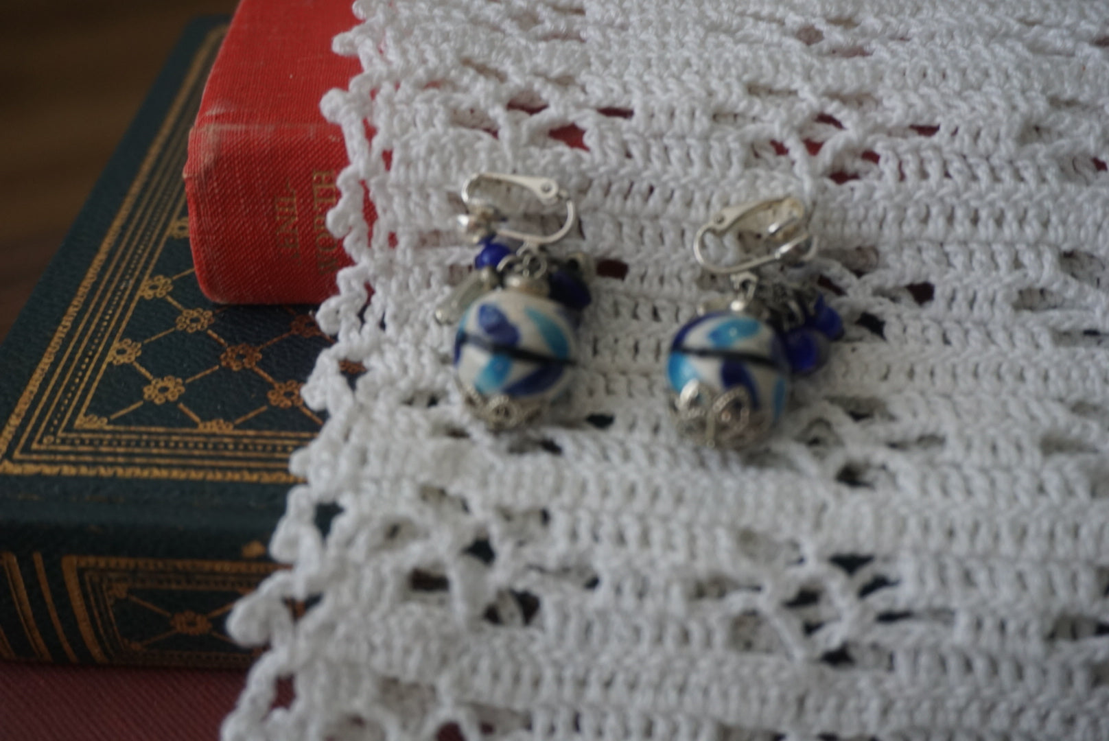 Blue and White Ceramic Bead Earrings