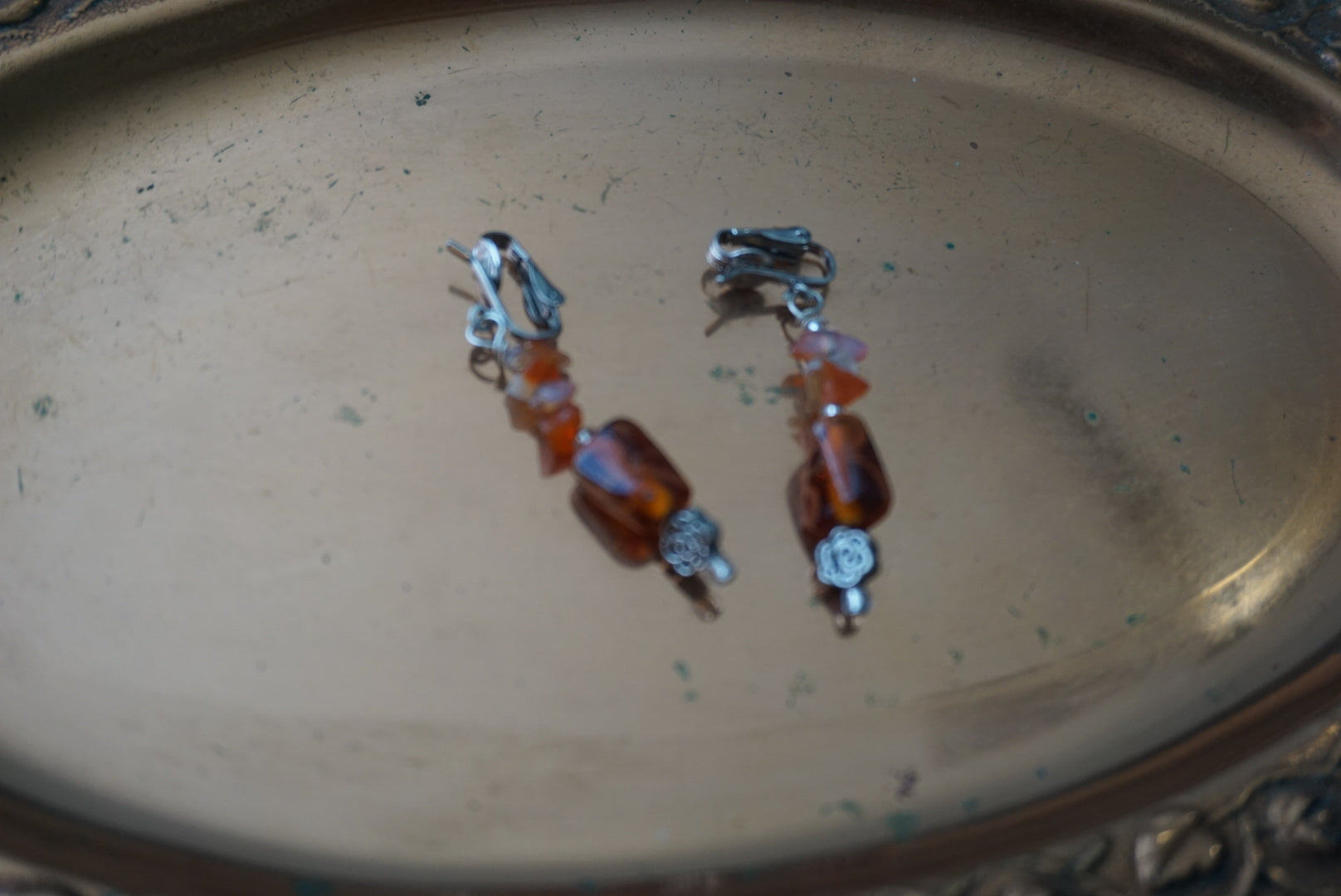Amber and Silver Earrings