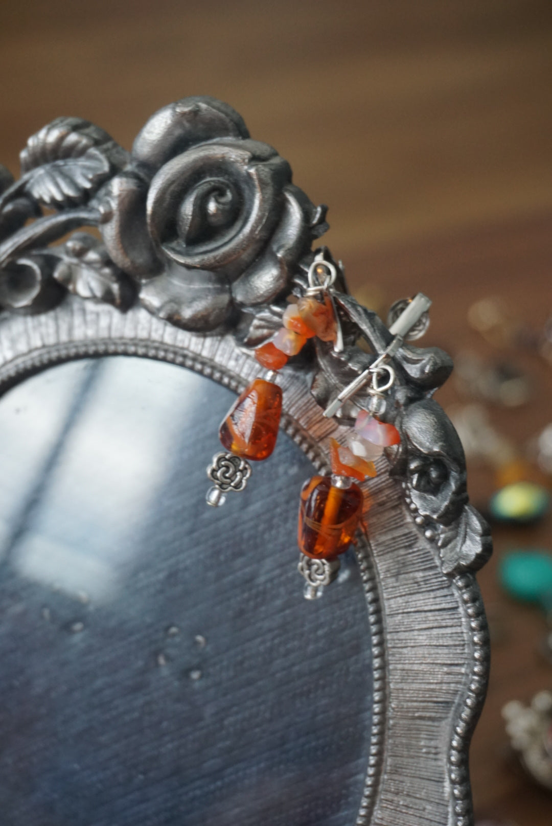 Amber and Silver Earrings