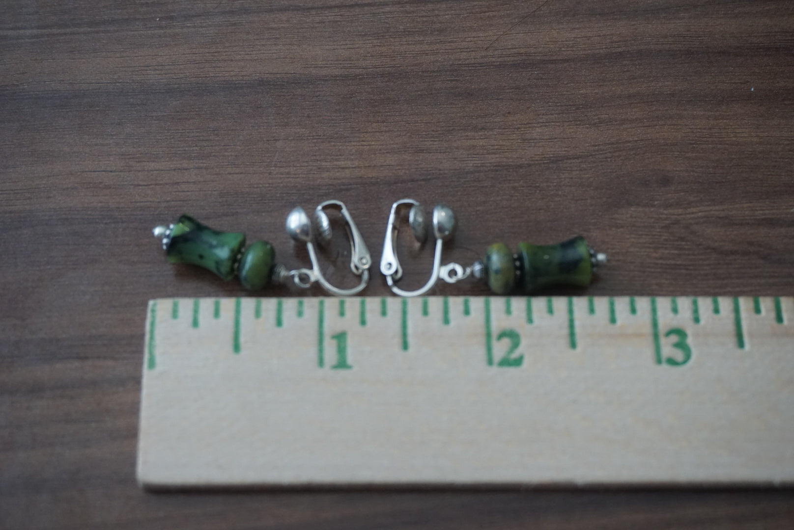 Green Stone Clip-On Earrings