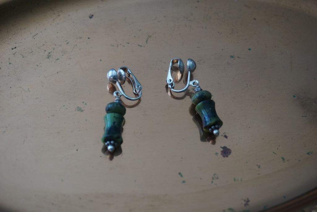Green Stone Clip-On Earrings
