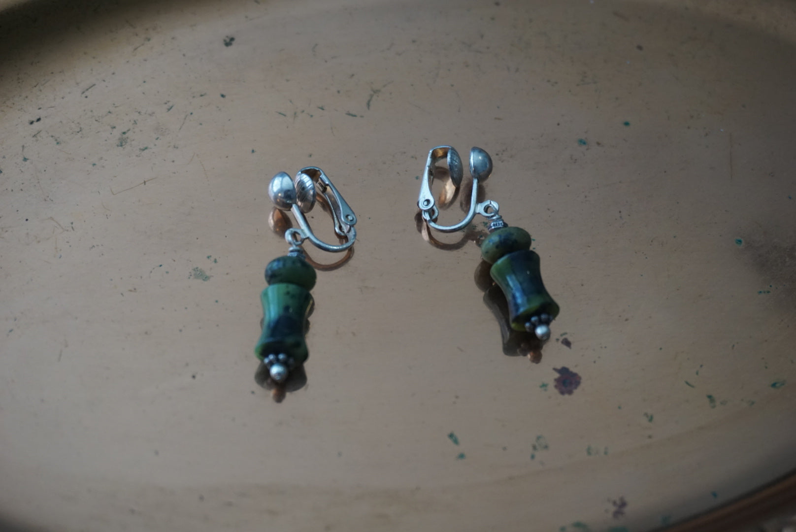 Green Stone Clip-On Earrings