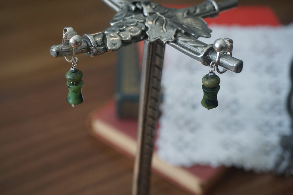 Green Stone Clip-On Earrings
