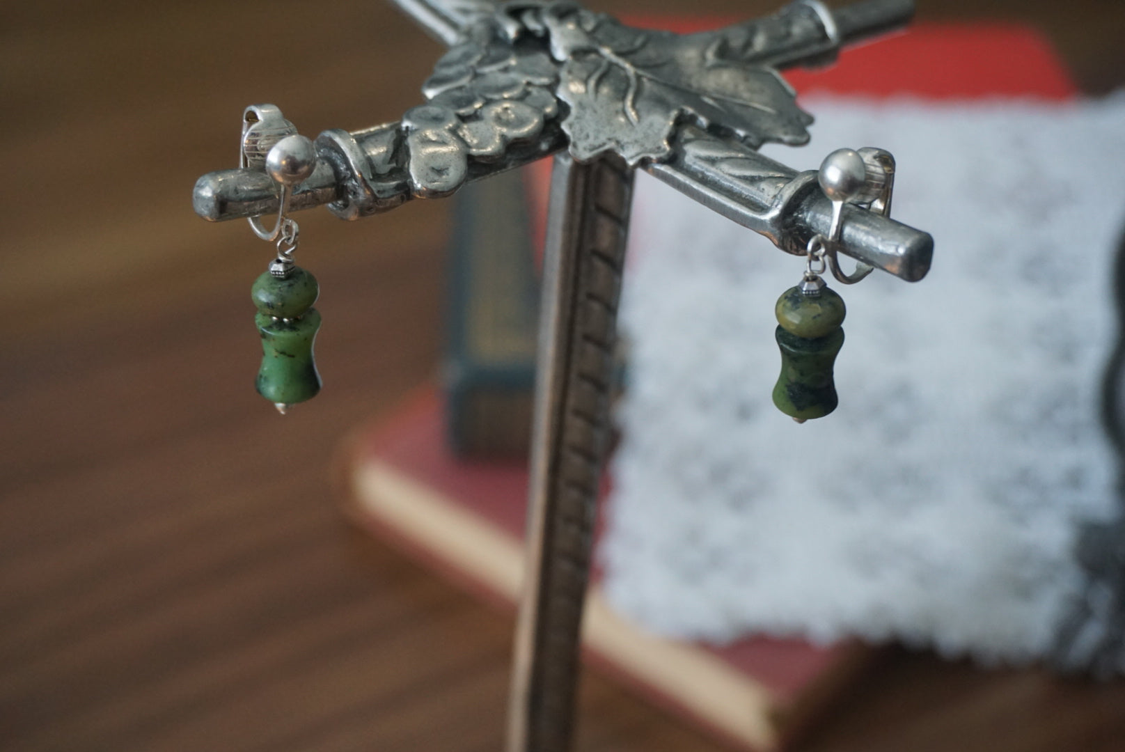 Green Stone Clip-On Earrings