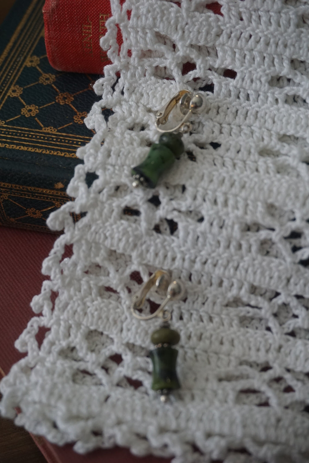 Green Stone Clip-On Earrings