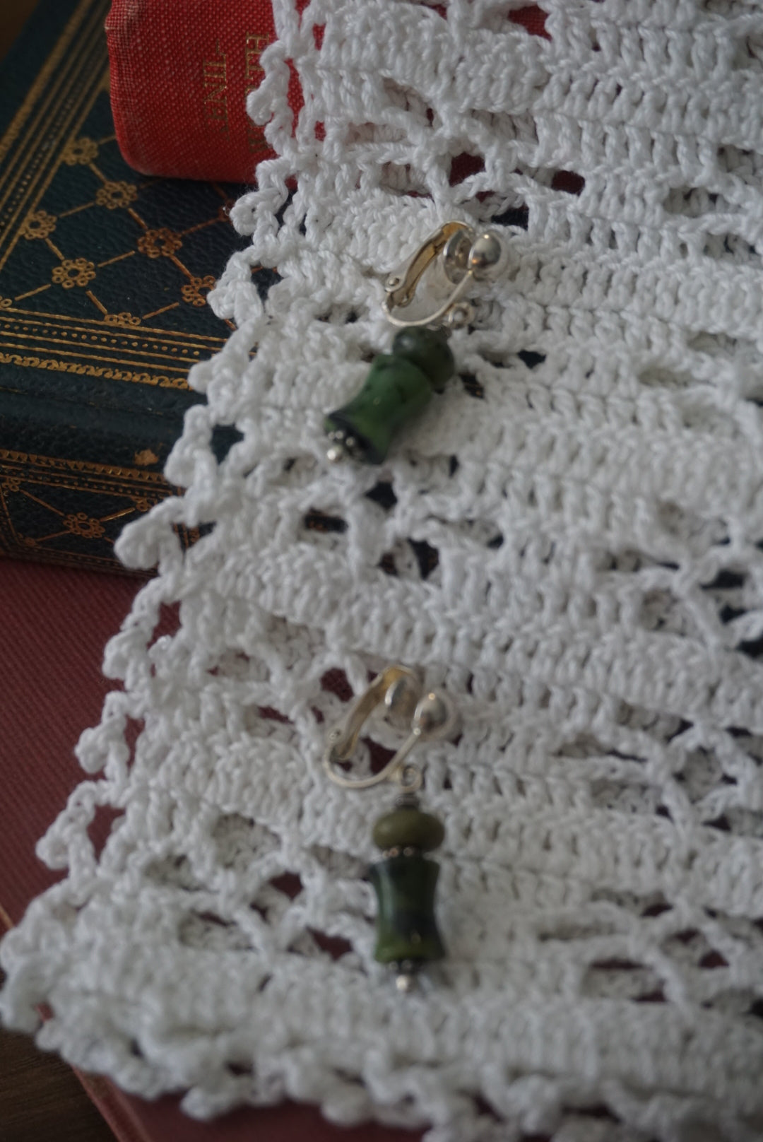 Green Stone Clip-On Earrings