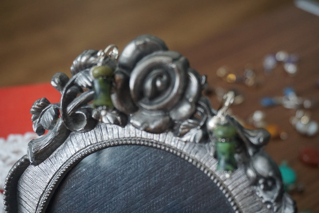 Green Stone Clip-On Earrings