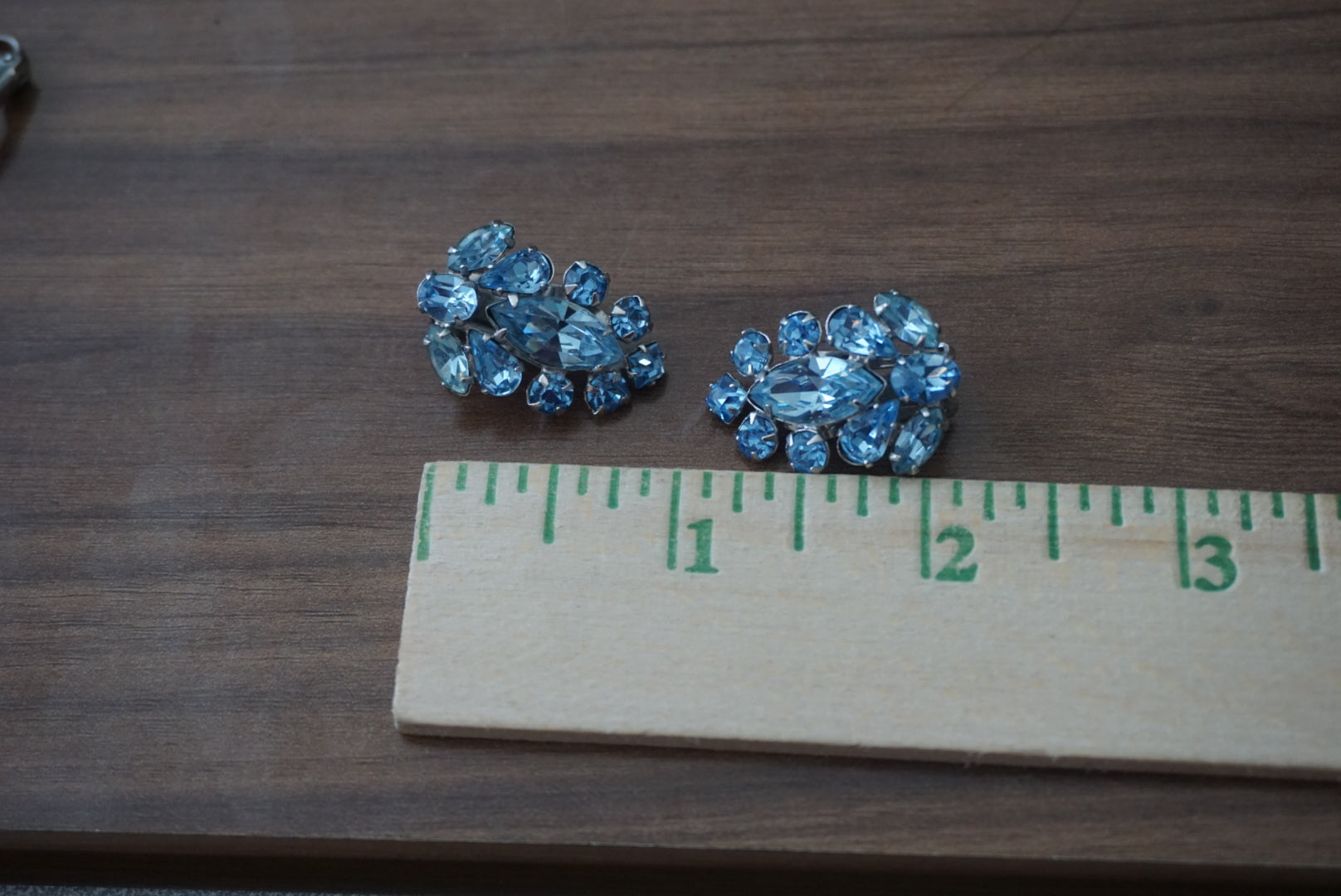 Vintage Blue Rhinestone Clip-On Earrings