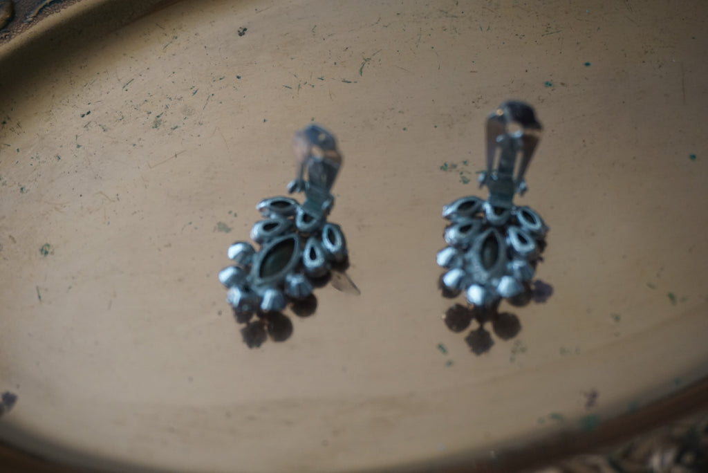 Vintage Blue Rhinestone Clip-On Earrings