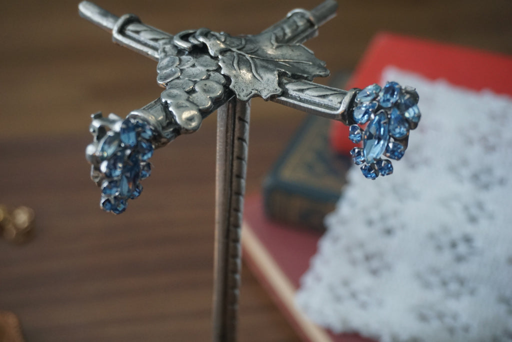 Vintage Blue Rhinestone Clip-On Earrings