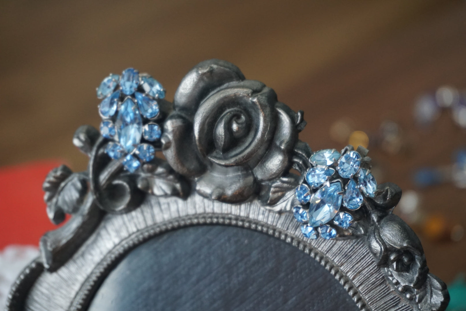 Vintage Blue Rhinestone Clip-On Earrings