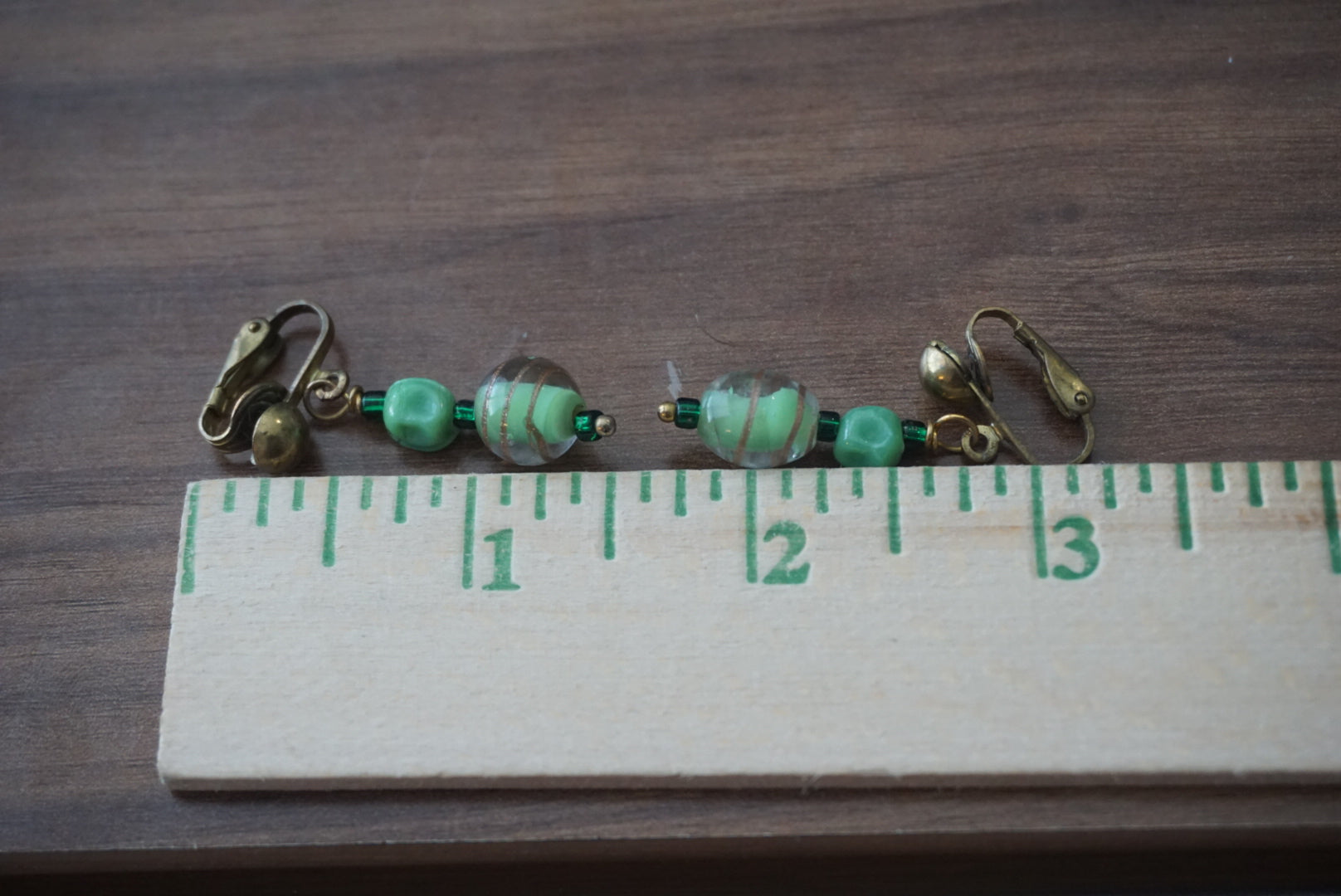 Vintage Green Beaded Clip-On Earrings