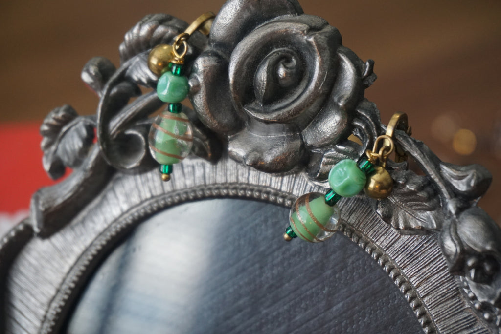 Vintage Green Beaded Clip-On Earrings
