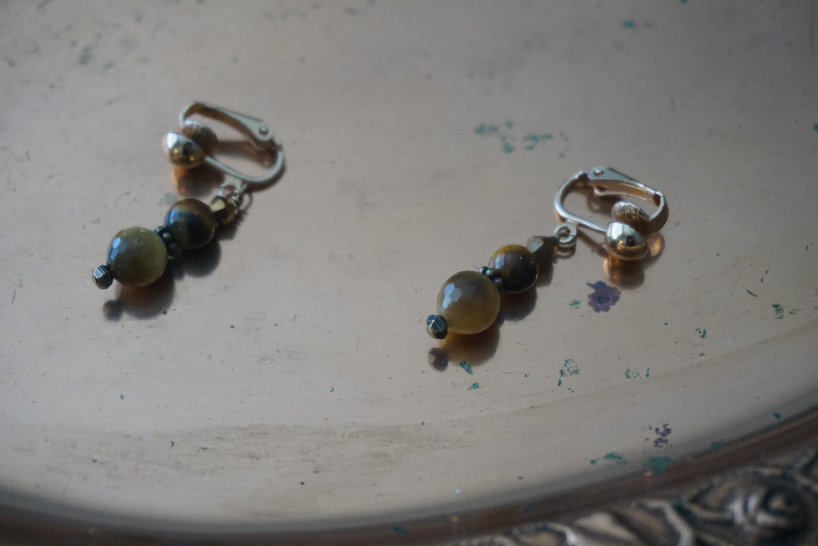 Gold Tone Beaded Dangle Earrings