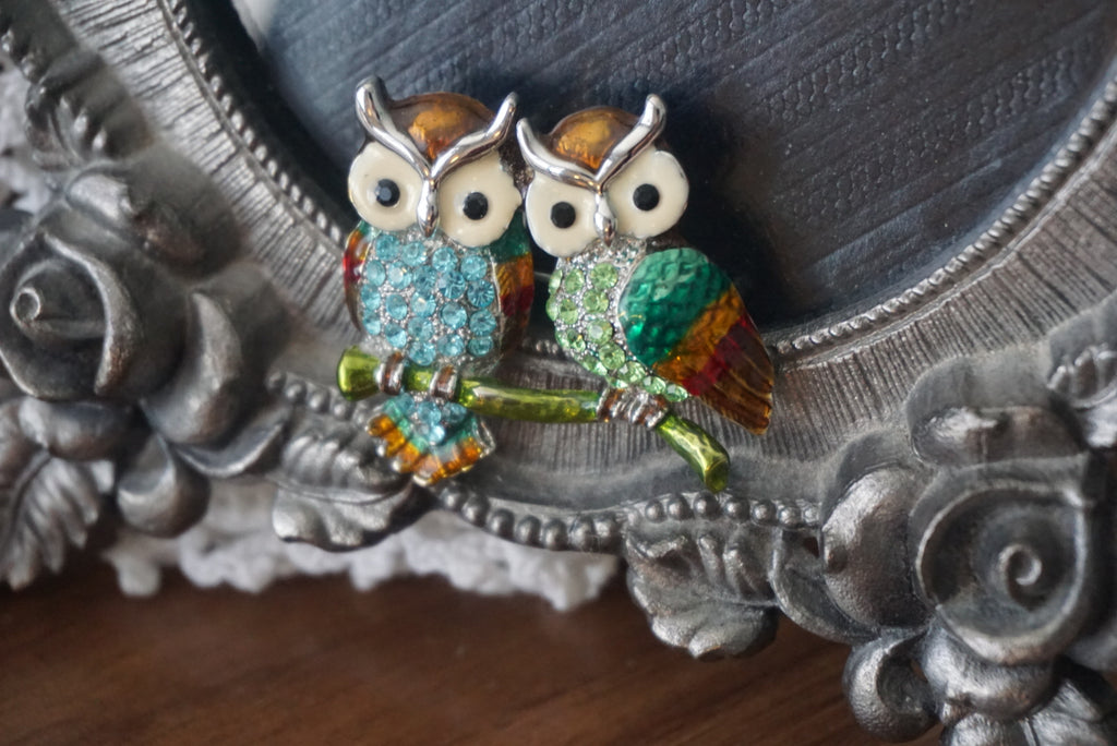 Owl Brooch Pin with Colorful Enamel
