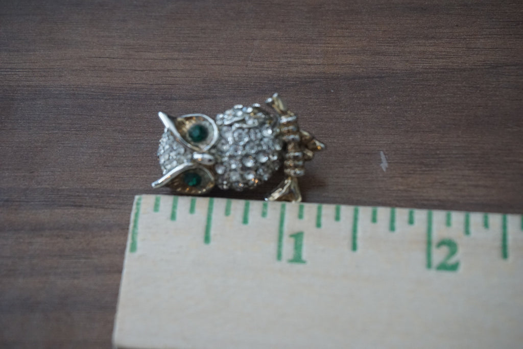Rhinestone Owl Brooch Pin