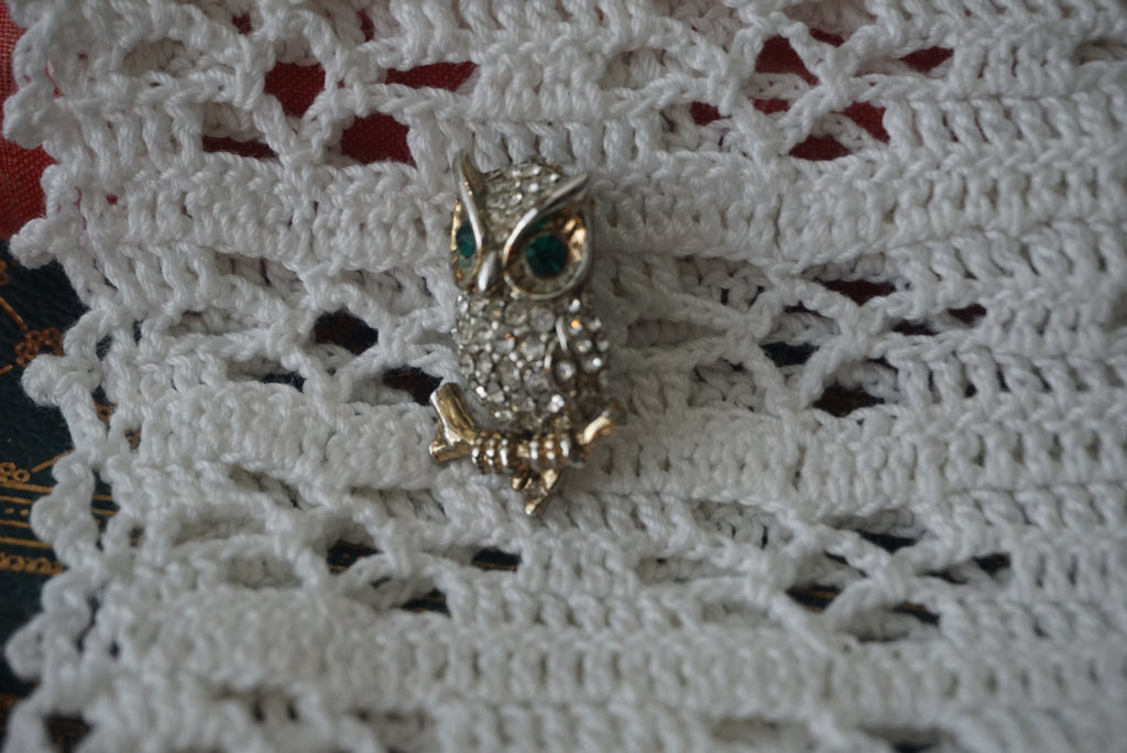 Rhinestone Owl Brooch Pin