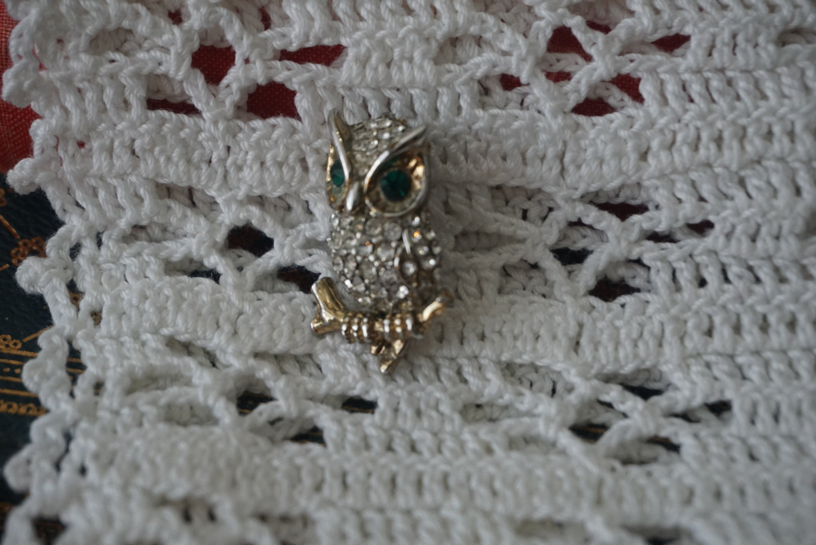 Rhinestone Owl Brooch Pin