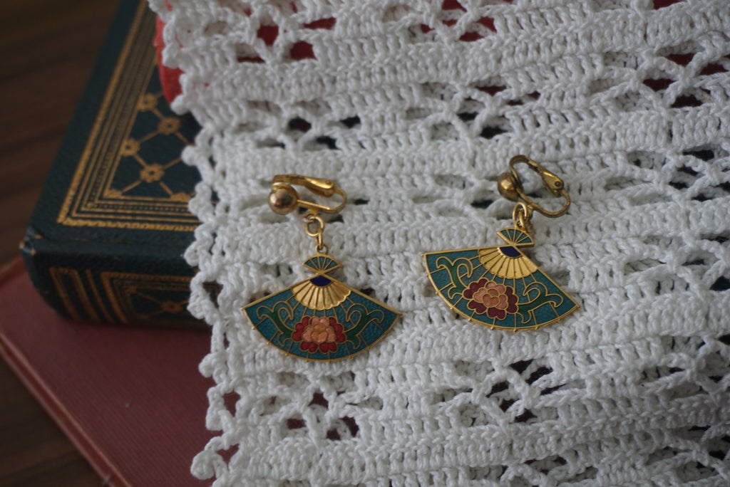 Vintage Fan-Shaped Earrings