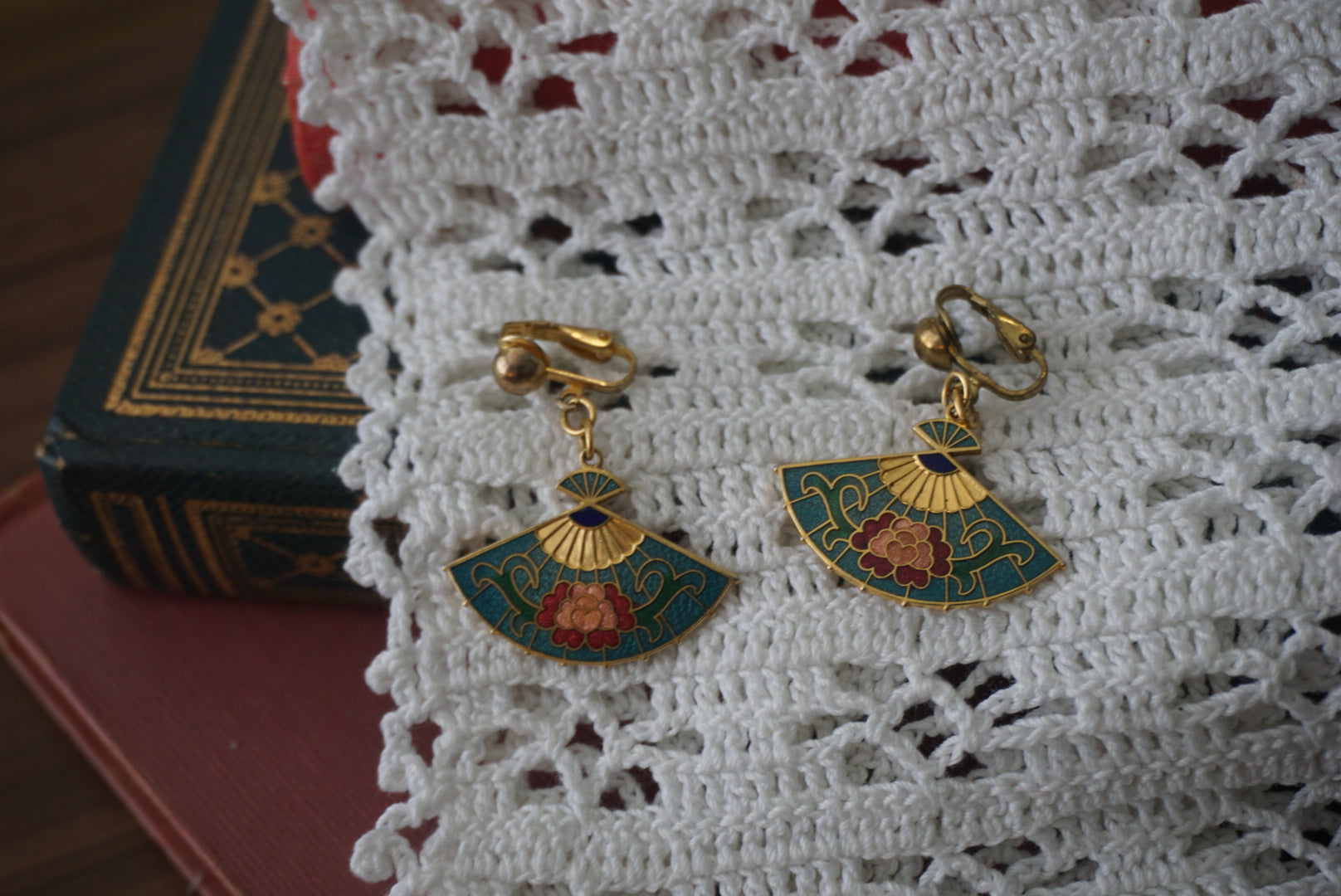 Vintage Fan-Shaped Earrings