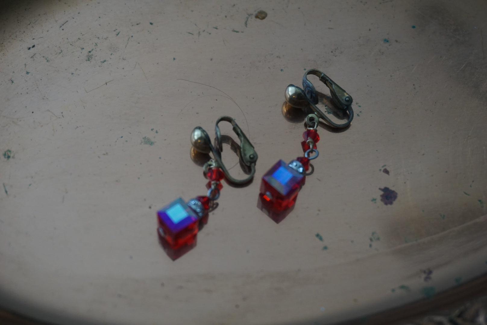 Vintage Red Crystal Clip-On Earrings